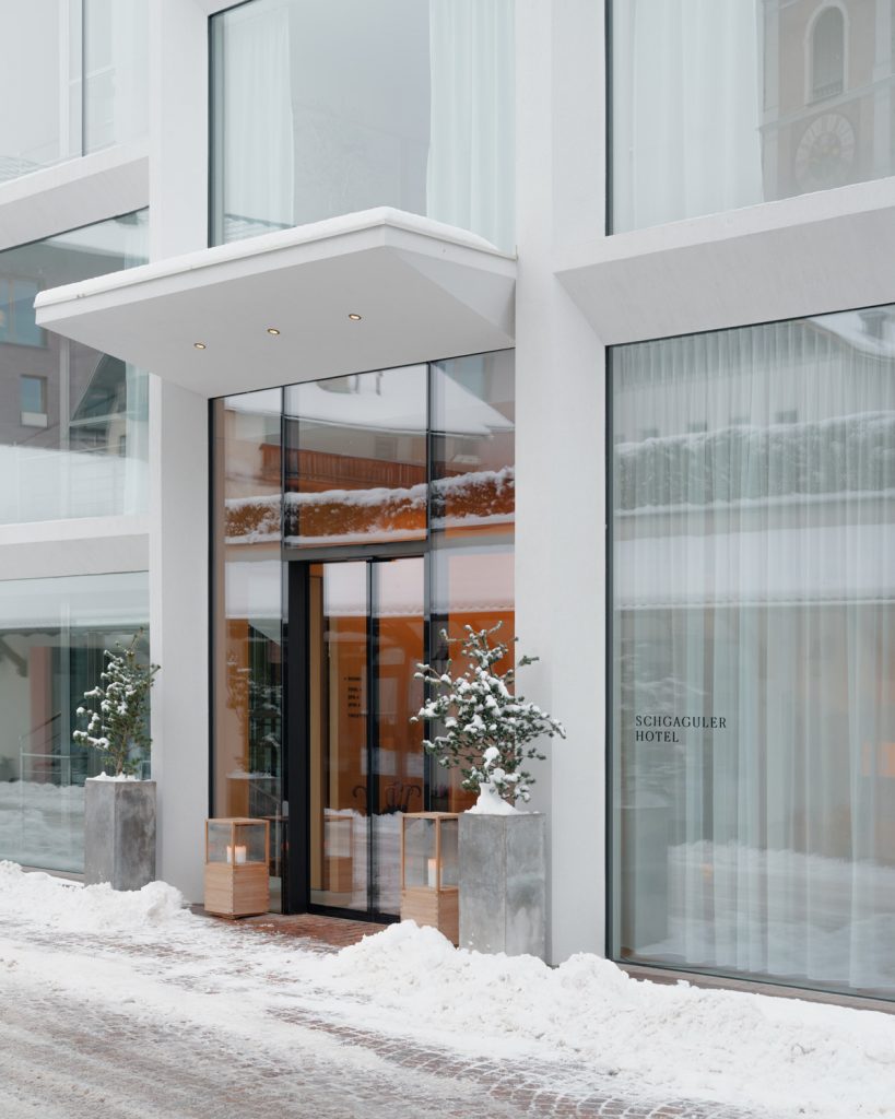 The Entrance of the Schgaguler Hotel during Winter